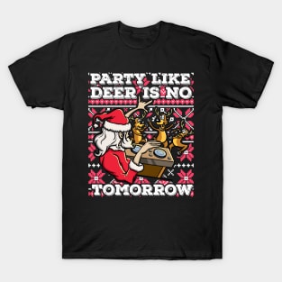 Santa Claus Deer DJ Dancing ReinDeer Party Fun Christmas Pun T-Shirt